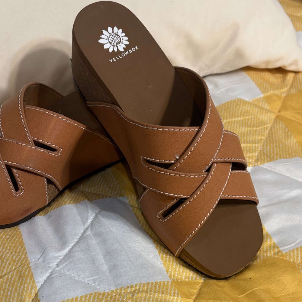 Yellow Box Women's Brown Crisscross Sandals